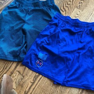 2 Pair Under Armour Boys Shorts YXL Blue Lot Of Youth Extra Large Xl